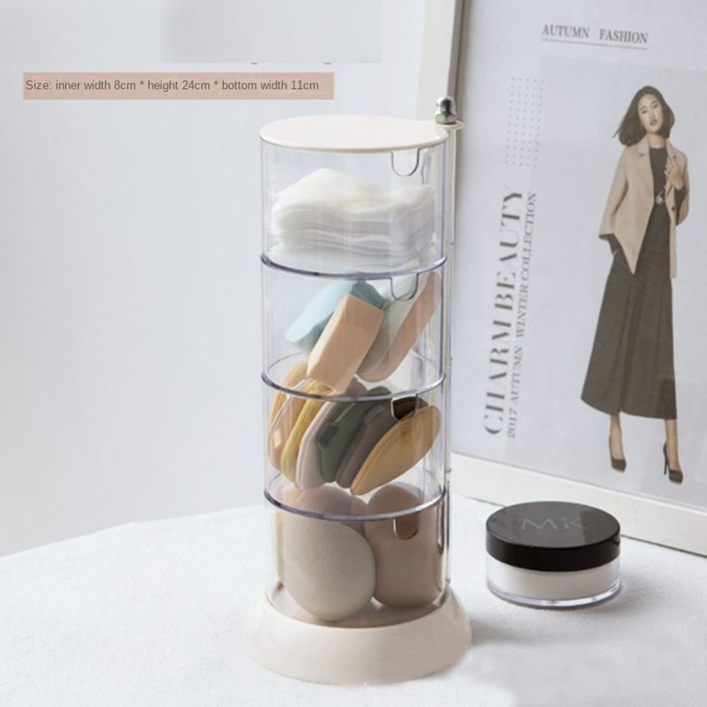 WAYNE Container Desk Makeup Organizer Cotton Pad Holder 360 Rotating Cosmetic Puff Storage Box Storage Box Cotton Pad Holder