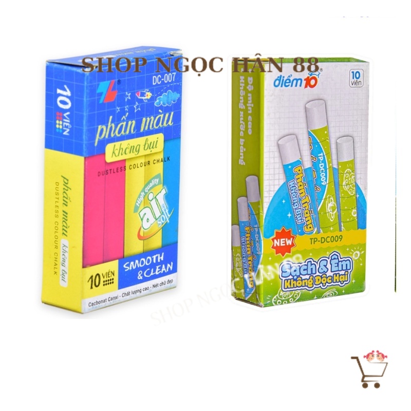 Hộp 10 viên phấn màu không bụi thiên long dc-007, phấn trắng dc-009
