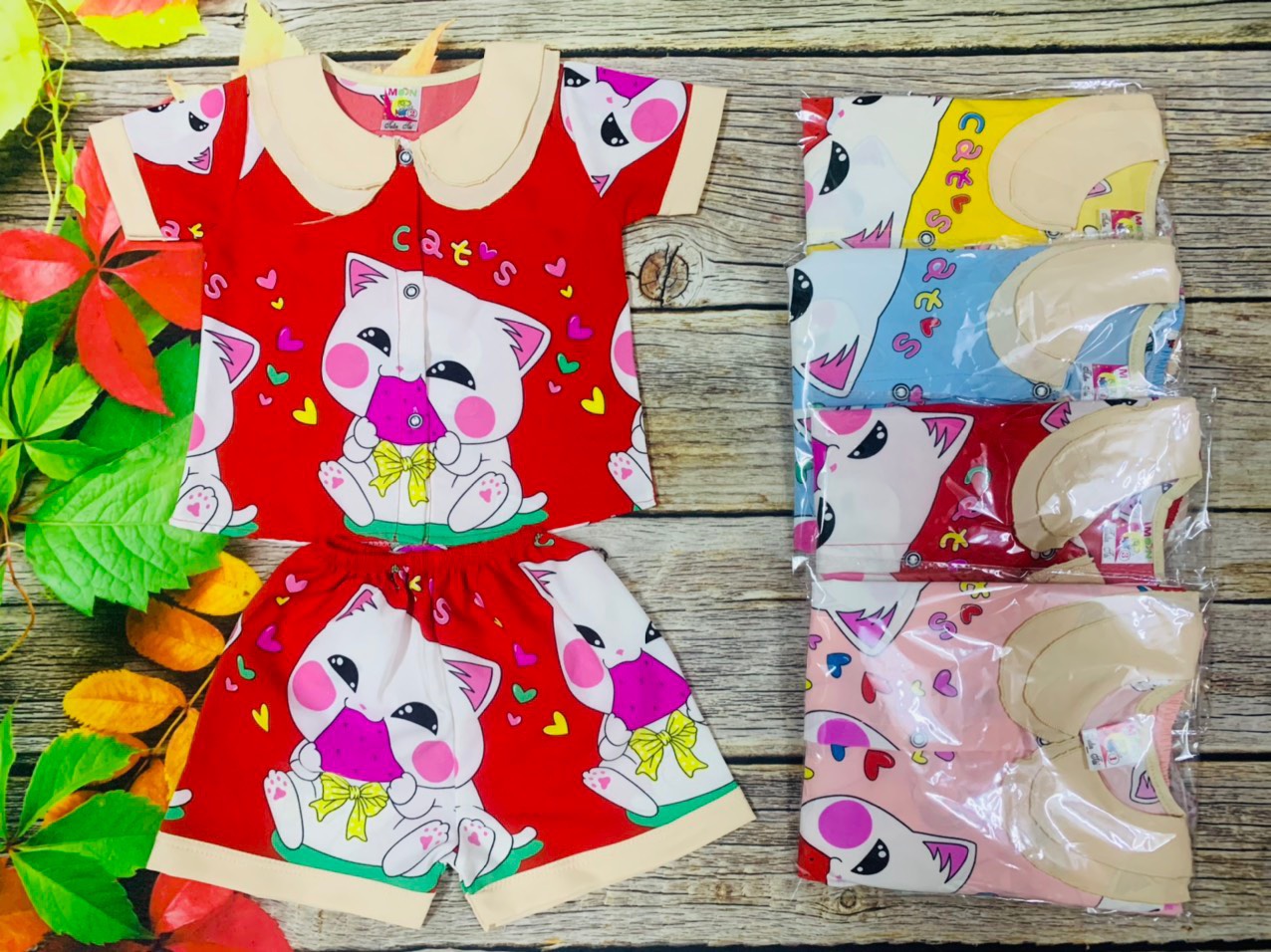Bộ Lụa Tay Ngắn Cổ Sen Bé (6-18kg) (giao họa tiết và màu ngẫu nhiên)