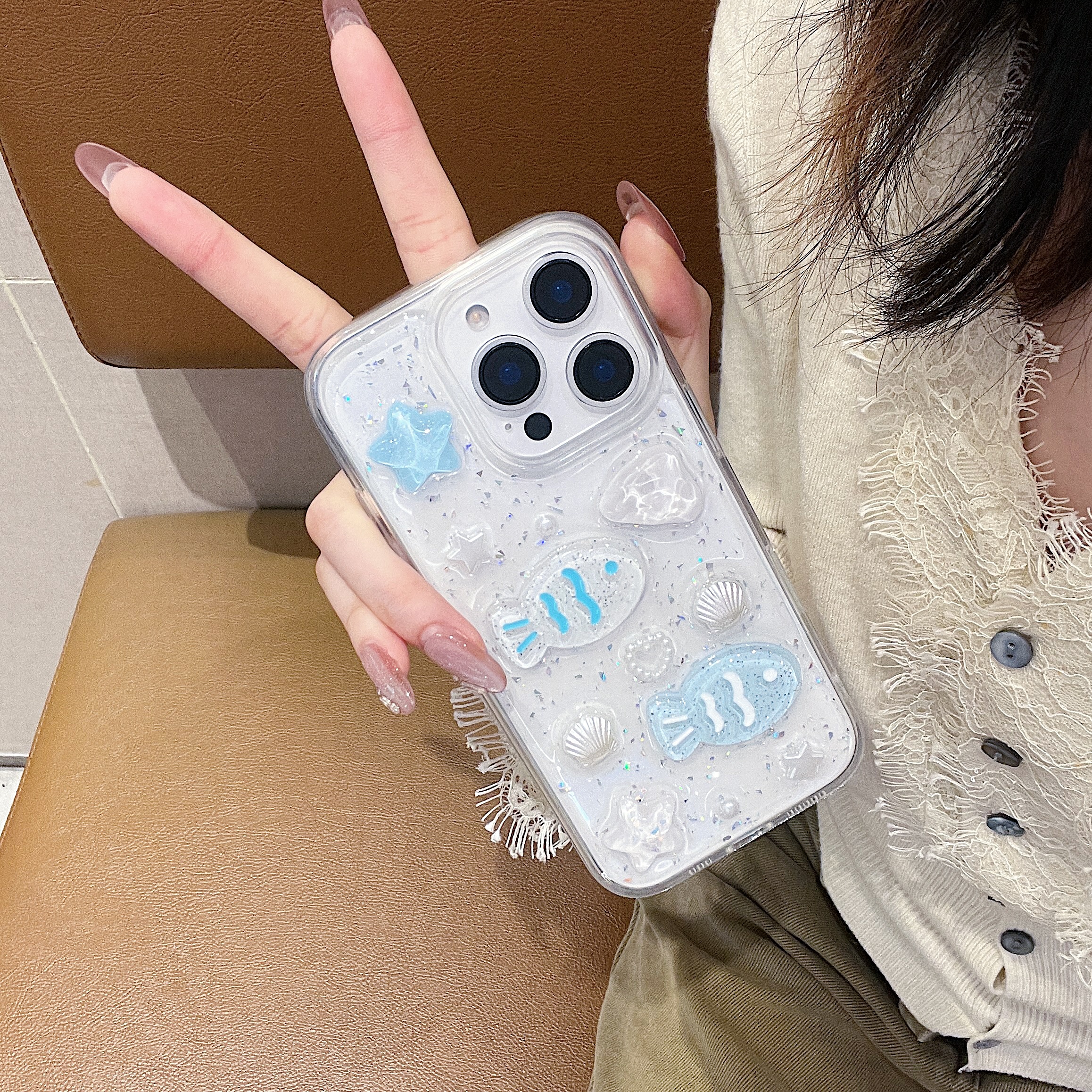 Sroof%20Case%20For%20iPhone%2011%2012%2013%2014%2015%2016%20Pro%20Max%2016%2015%2014%20Plus%20New%20advanced%20sense%20of%20transparent%20acrylic%20drip%20glitter%20three-dimensional%20blue%20two%20fish%20phone%20case%20back%20cover%20-%20Image%203