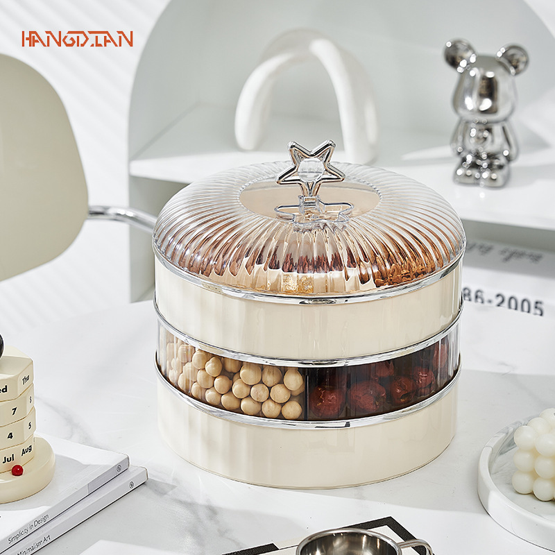 Light luxury fruit box, household multi-layer fruit plate, divided grid, cream air-dried fruit box with lid, living room, nut candy box, snack box