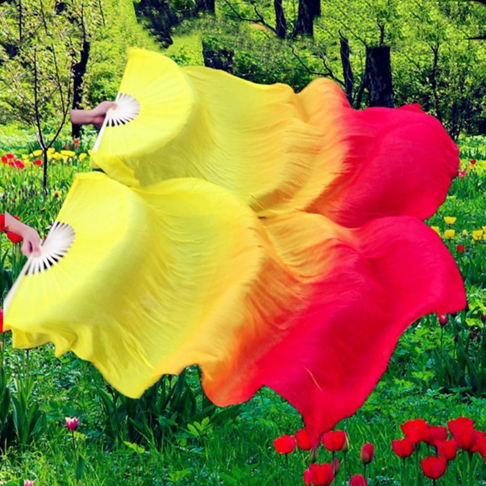 WCYC 150cm Vũ công Thực Hành Màu Gradient Lụa Người Hâm Mộ Múa bụng Fan Rayon Lụa Người Hâm Mộ Lụa dài Người Hâm Mộ