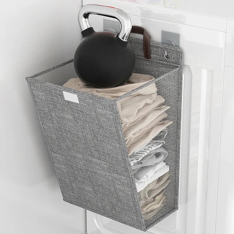 Large Capacity Foldable Hanging Laundry Basket Linen Wall-mounted Dirty Clothes Basket Space-saving Waterproof Bathroom Storage Basket