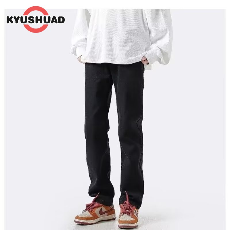 KYUSHUAD Người Đàn Ông Của màu trơn vải denim đơn giản Quần Mỹ Cơ Bản Thẳng Treo Lên Quần Jean
