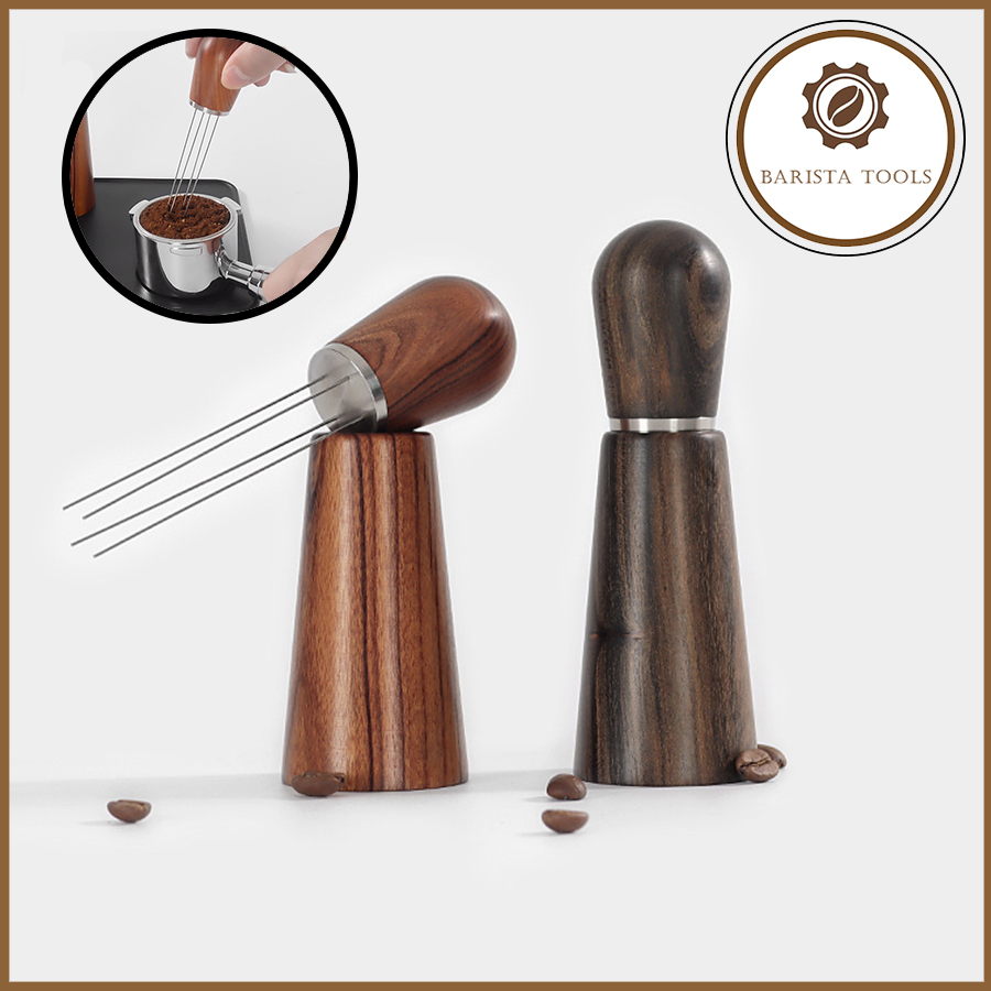 Dụng cụ đánh tơi bột cà phê 4 kim  ( thân và giá gỗ)  Dụng cụ Barista