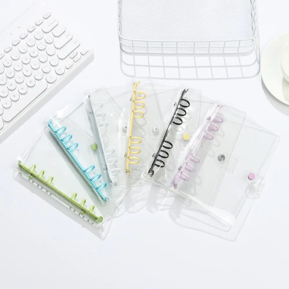 A5 A6 Transparent PVC Loose-Leaf Notebook Cover Folder Macaron Color 6 Ring Binder Diary Journal Planner School Stationery