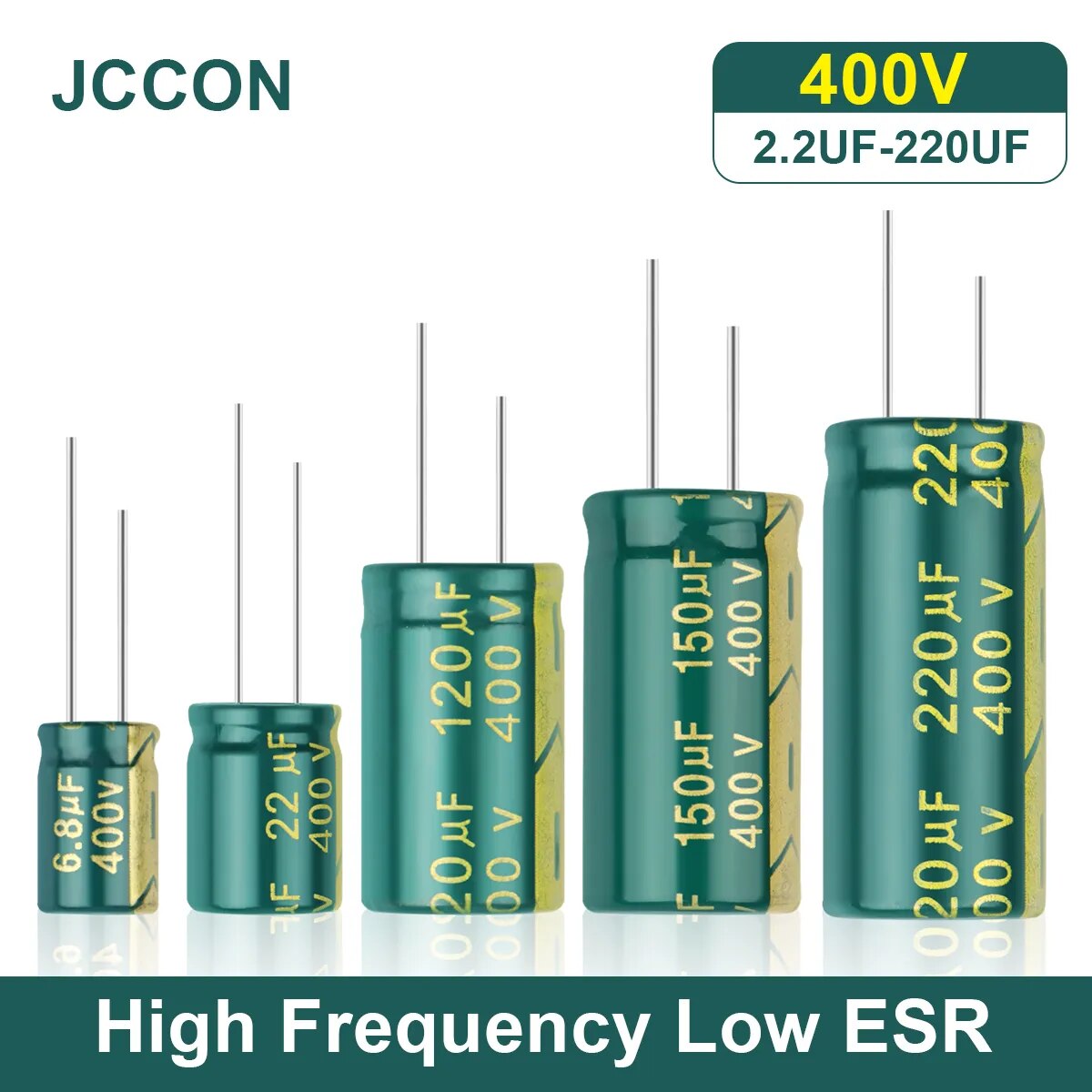 Jccon aluminum electrolytic capacitor 400v 2.2uf 4.7uf 6.8uf 10uf 15uf 22uf 33uf 47uf 68uf 82uf 100uf high frequency low esr
