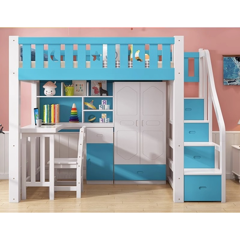 Loft Bed With Wardrobe Study Table Desk For Kids Children Stair Cabinet ...