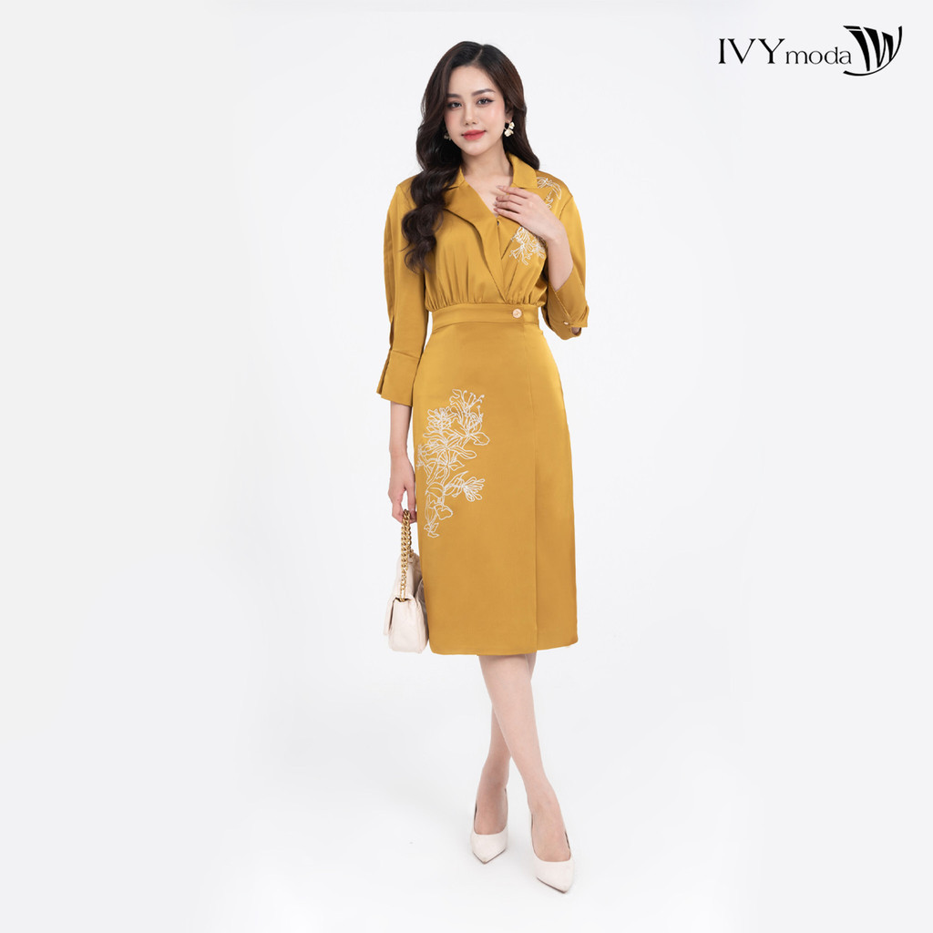 Đầm Lụa Xếp Cổ 2 Ve IVY moda MS 48M7954
