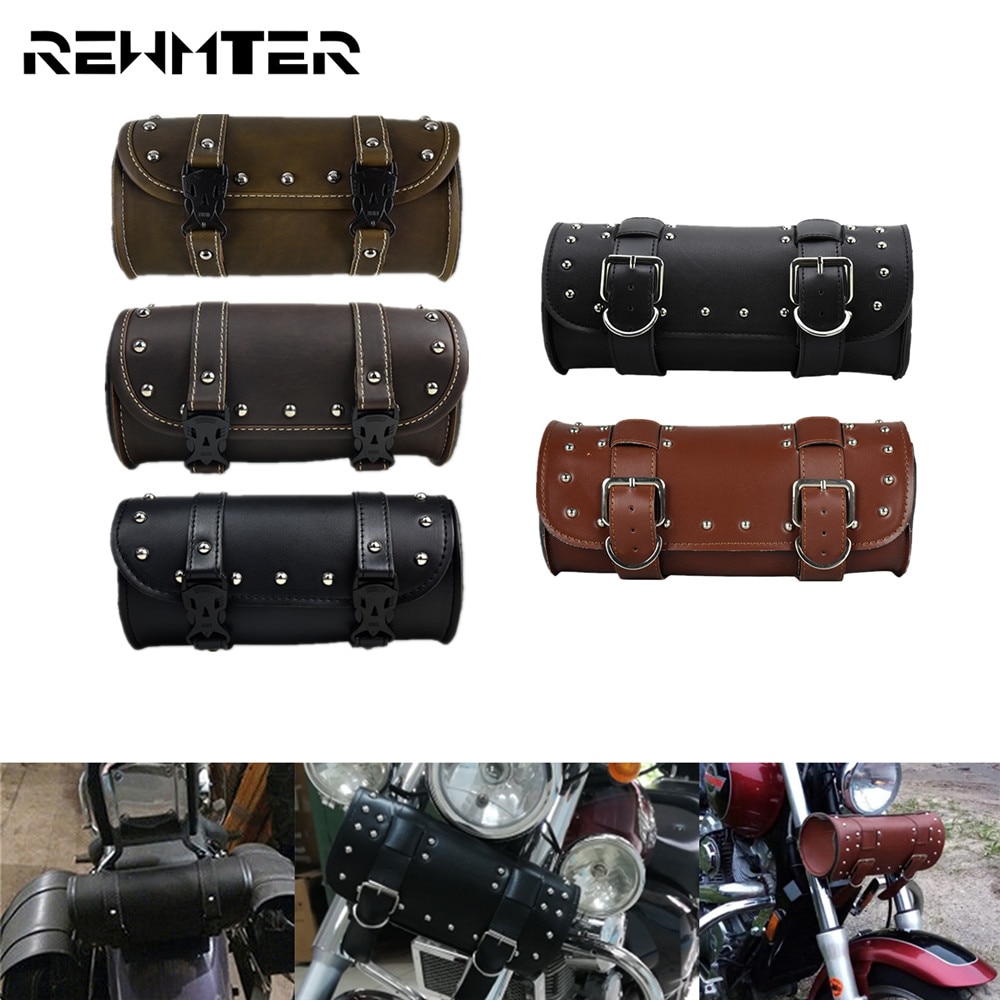 Universal Motorcycle Front Fork Tool Bag Hlebar Saddlebag Roll Barrel Racing Tail Storage PU Leather Bags For Harley XL Dyna