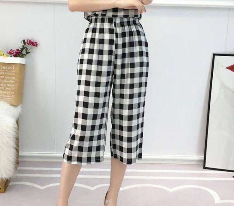 Quần lửng caro ống rộng xinh xắn - freesize 40 - 58kg