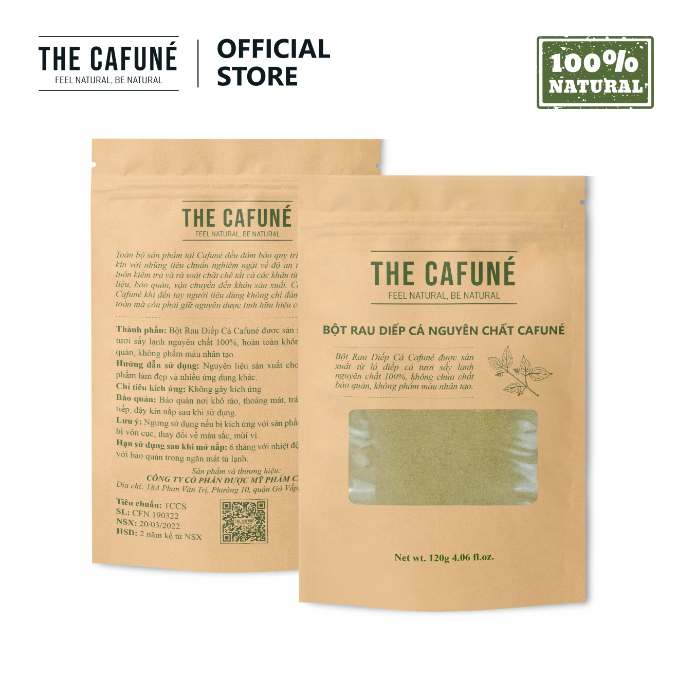Bột diếp cá sấy lạnh Cafuné - hữu cơ nguyên chất 100% (120 Gram)