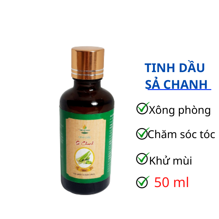 Tinh dầu Sả Chanh Nguyên-Tinh dầu đuổi muỗi, Xông phòng, Thơm phòng-lọ 50ml