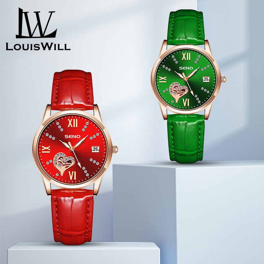 LouisWill Watch For Women New Design Fashion Diamond Wrist Watch Simple Casual Round Watch Women Waterproof Women Digital Watches Accessories Leather Strap Slim Watches for Ladies