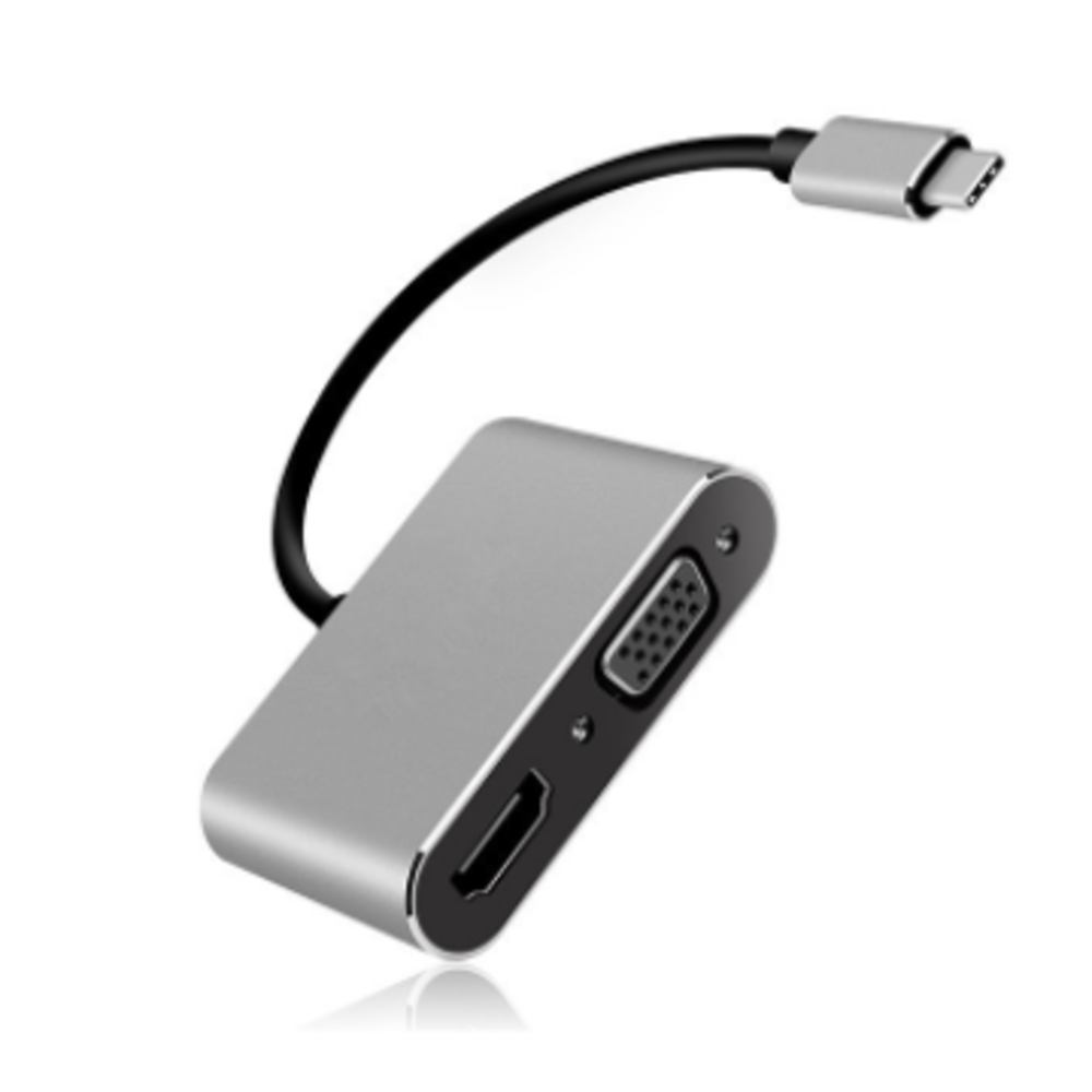 Cáp chuyển hub type c  2 in 1 USB Type-c ra 2 cổng HDMI/vga