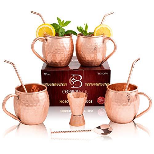Set of 4 Pure Copper Straws with Moscow mule 2 Straw Stirrer Cocktail Gift  Set