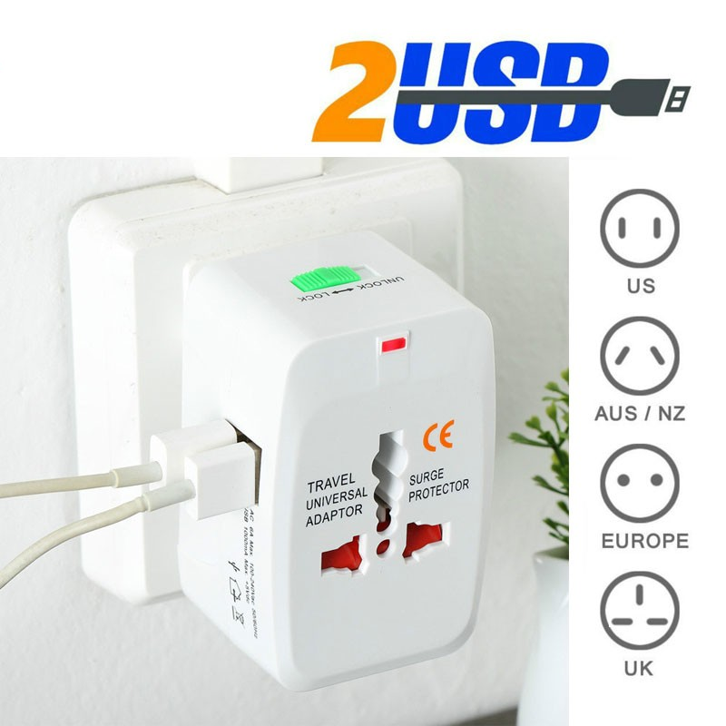 All In One Plug Power Adapter 2*USB Wall Charger Universal Travel Converter Plug 