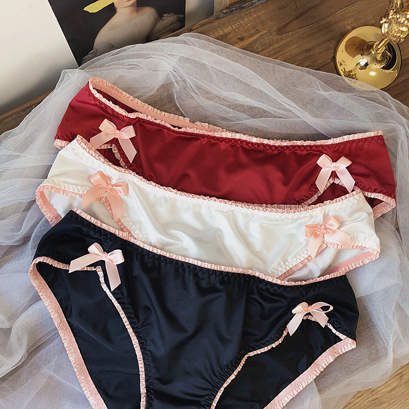 Quần lót nữ cao cấp quần lót lụa sexy lụa Pink Play đính nơ