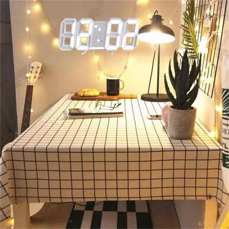 Desktop clock, 3D luminous digital clock, wall-mounted voice-activated silent alarm clock, intelligent light sensitive