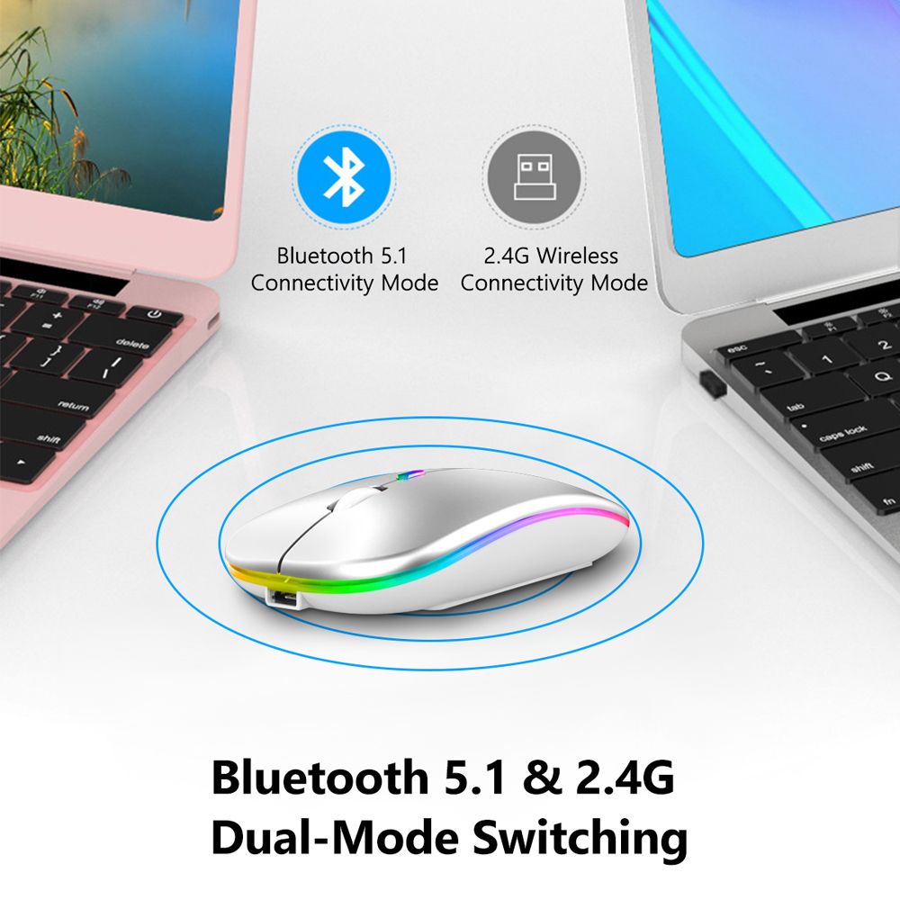 Ancest 2.4Ghz PC USB Chuột đèn nền LED Gamer bt5.2 máy tính im lặng mause Chuột chơi game Chuột không dây Bluetooth Chuột RGB