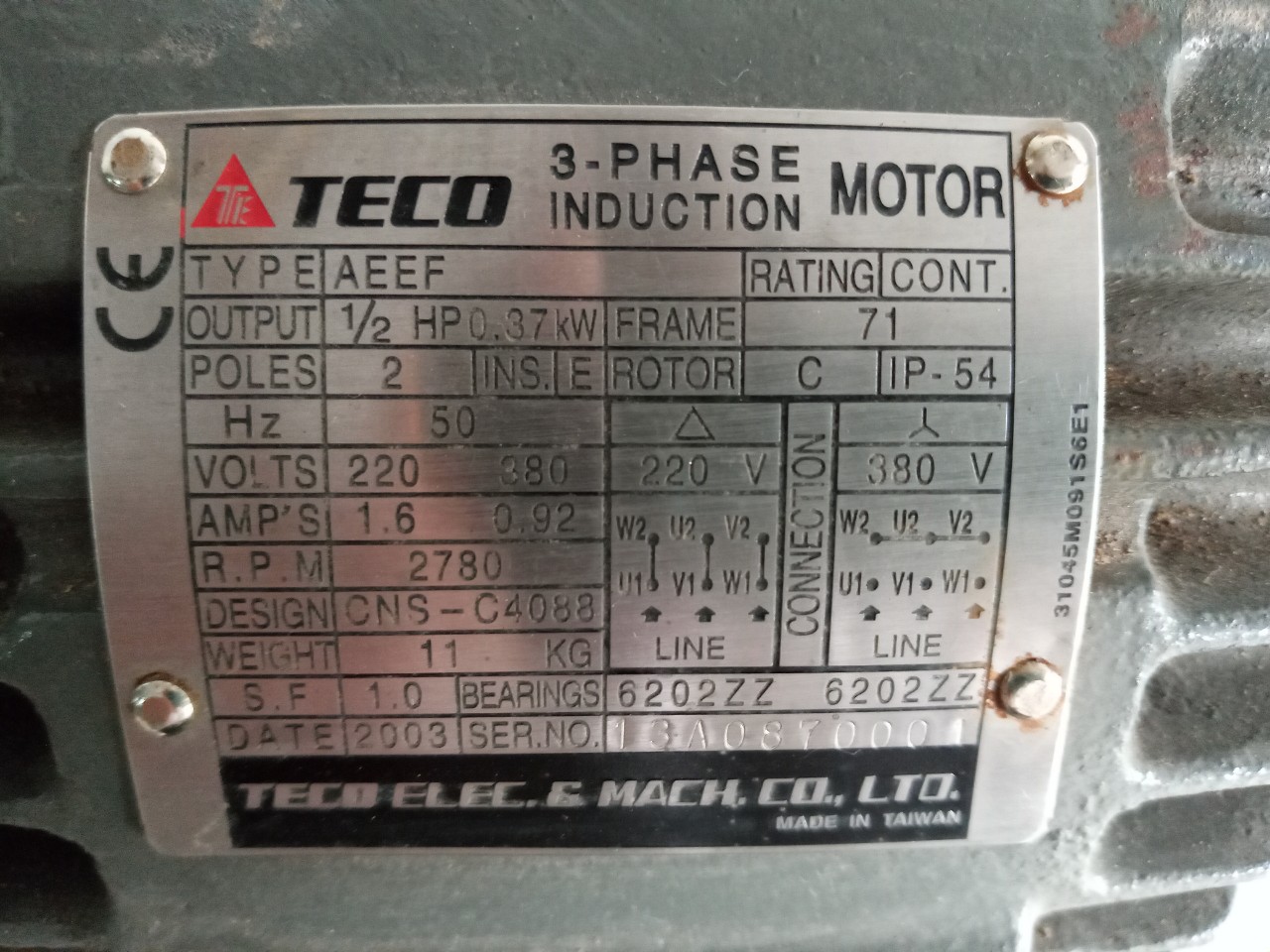 Động cơ điện - Motor điện Teco 0.37KW