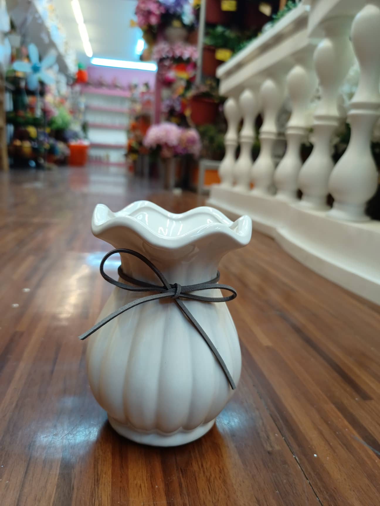 Ceramic Vase with Ribbon, Flower Vase for Living Room Centerpieces and