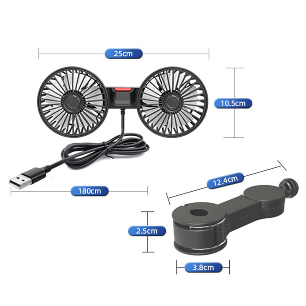 【Limited edition】 Car Seat Back Cooling Fan USB Charge Dual Head Fan 360 Degree Rotation Neck Cooler Auto Headrest Ventilation Fan for Vehicle SUV.