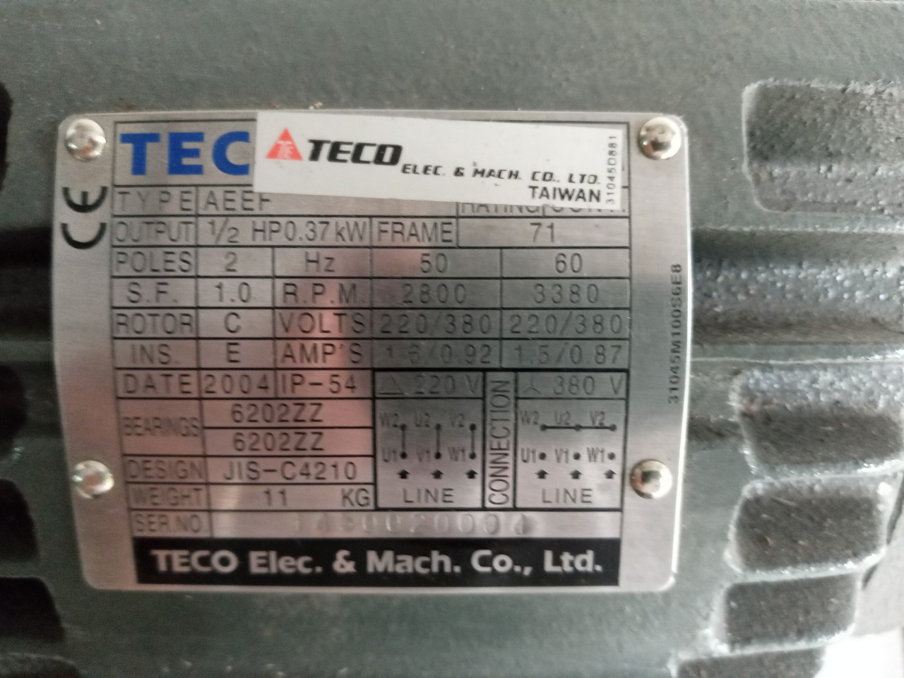 Động cơ điện - Motor điện Teco 0.37KW