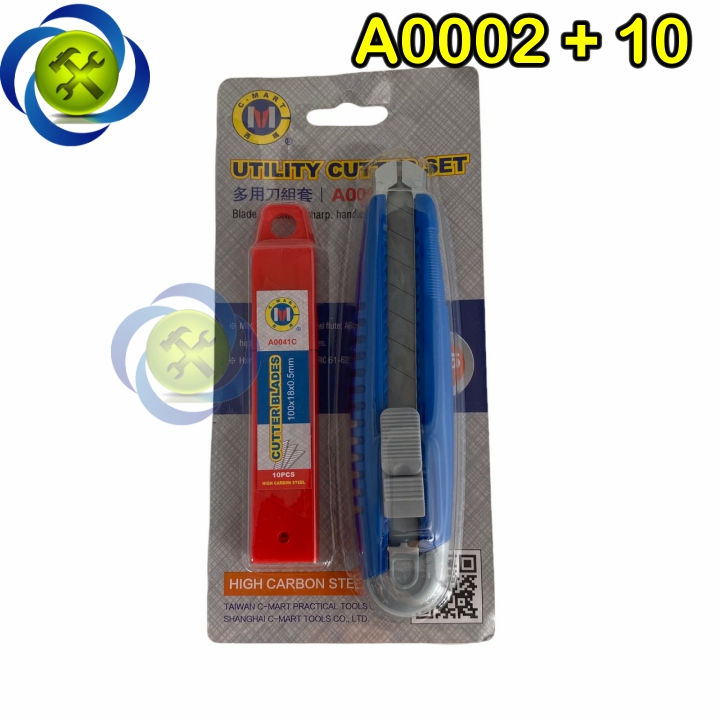 Dao rọc giấy c-mart a0002+10 kèm hộp lưỡi dao 10 lưỡi - c-mart a0002+10