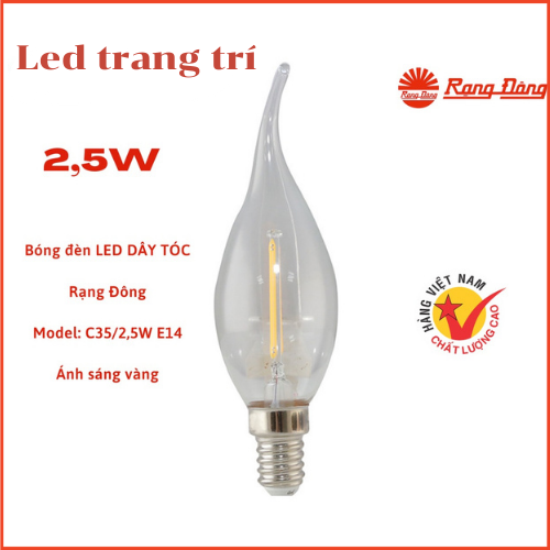 Bóng đèn LED NẾN DÂY TÓC 2.5W Model: C35/2,5W E14 ánh sáng vàng