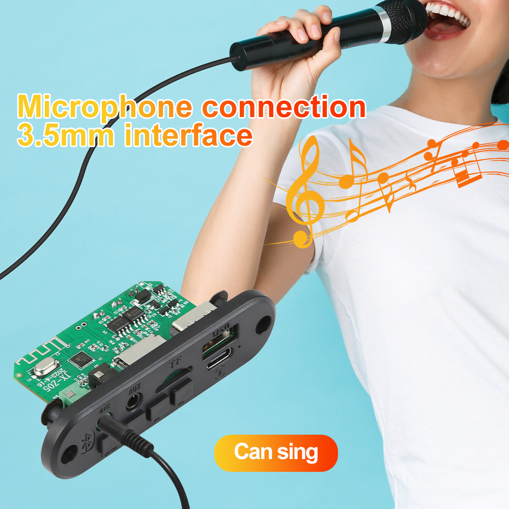 Dc 5V bảng mạch Giải Mã MP3 10W 6W khuếch đại Bluetooth xe MP3 máy nghe nhạc USB Mô-đun ghi âm FM Aux TF Đài phát thanh Hỗ trợ microphone