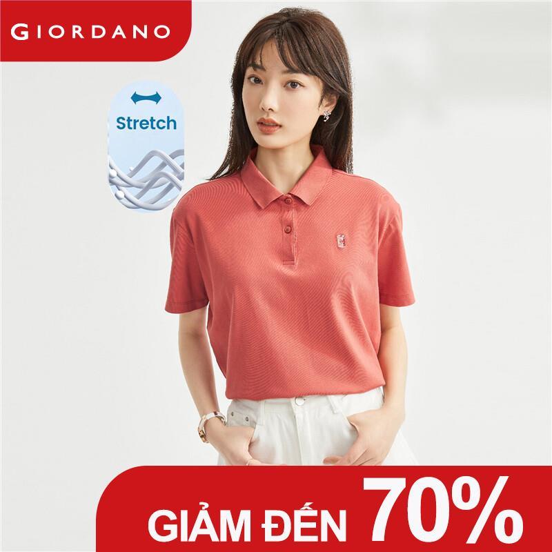 Giordano áo POLO nữ chất liệu Pique co giãn dệt kim thêu hình nhỏ 05313381