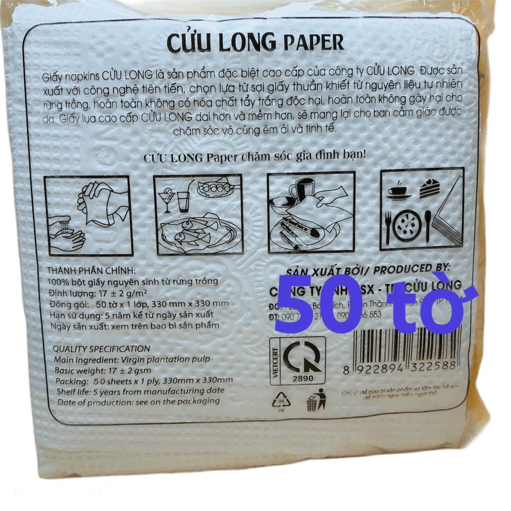 giấy ăn vuông gấu trúc cửu long size 33cm MT2