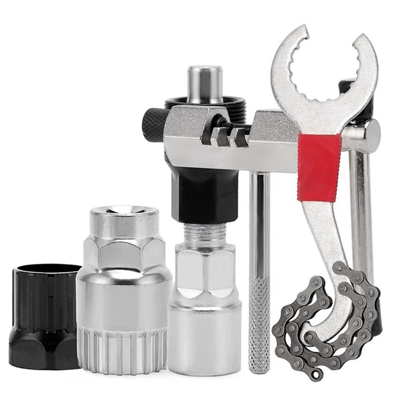 6PCS Bicycle Repair Tool Kit Crank Chain Cutter Extractor Bracket Flywheel Puller Wrench Chain Remover Accessories Aluminum, Steel