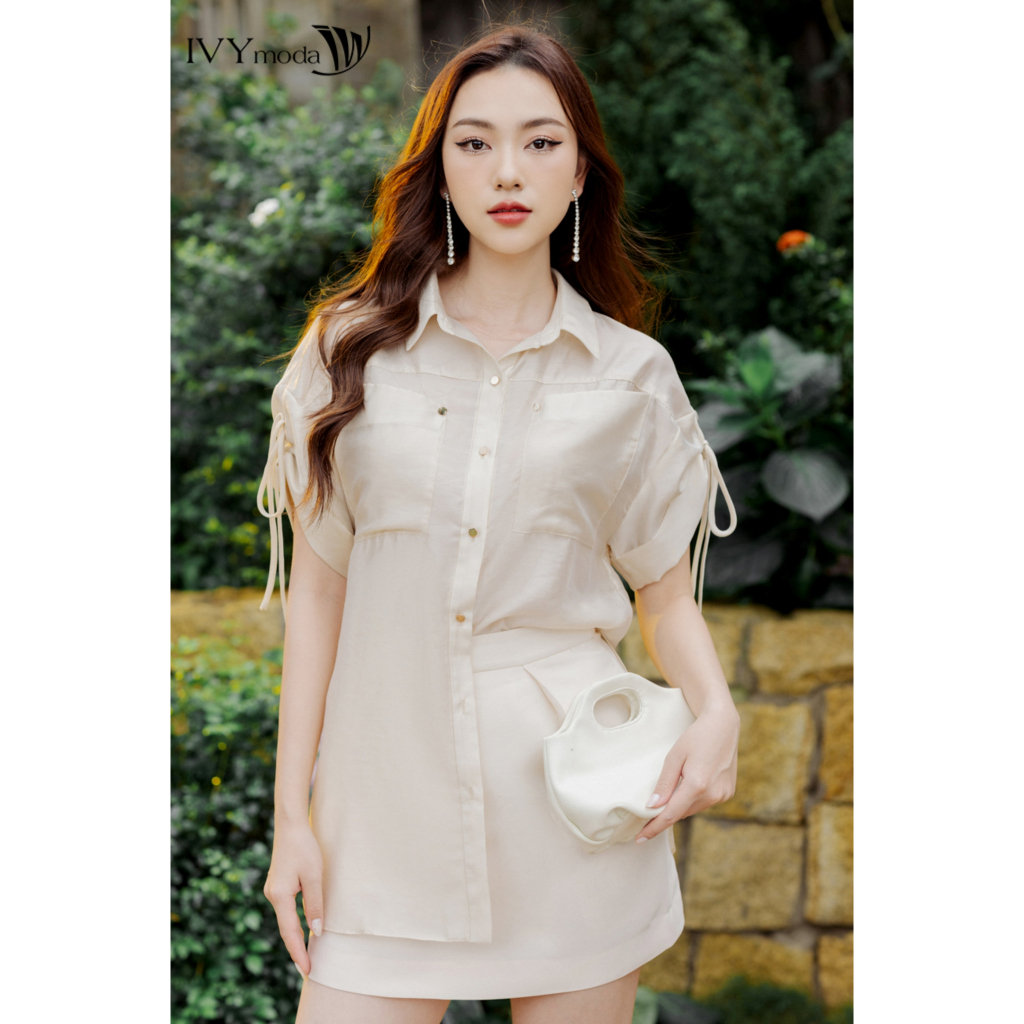 Áo sơ mi lụa dáng oversize IVY moda MS 16M8328