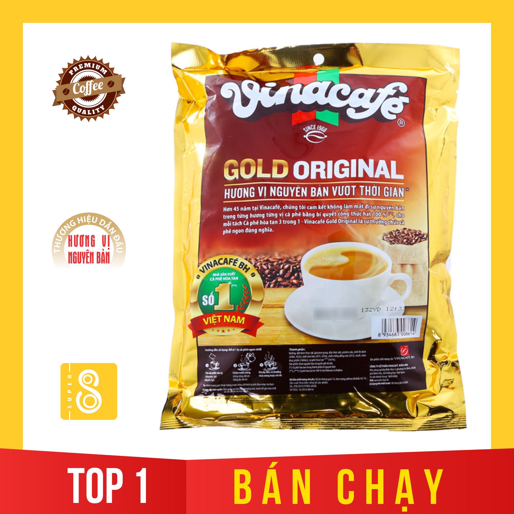 [ HÀNG CHẤT GIÁ RẺ ] Vinacafe 3 trong 1 bao vàng - Cà phê hòa tan Gold Original Vinacafe, Vinacafe cafe sữa hòa tan được ưa chuộng nhất tại Việt Nam - Super 8 thumbnail