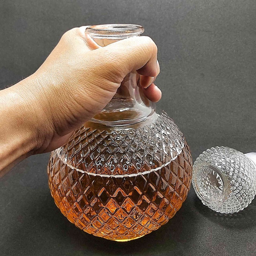 Chai Đựng Rượu 1 Lít (combo 2 cái) bầu tròn giác kim cương – Vỏ Chai Rượu Đẹp - Bình Đựng Rượu Thủy Tinh 1000ML trang trí nhà cửa (A2)