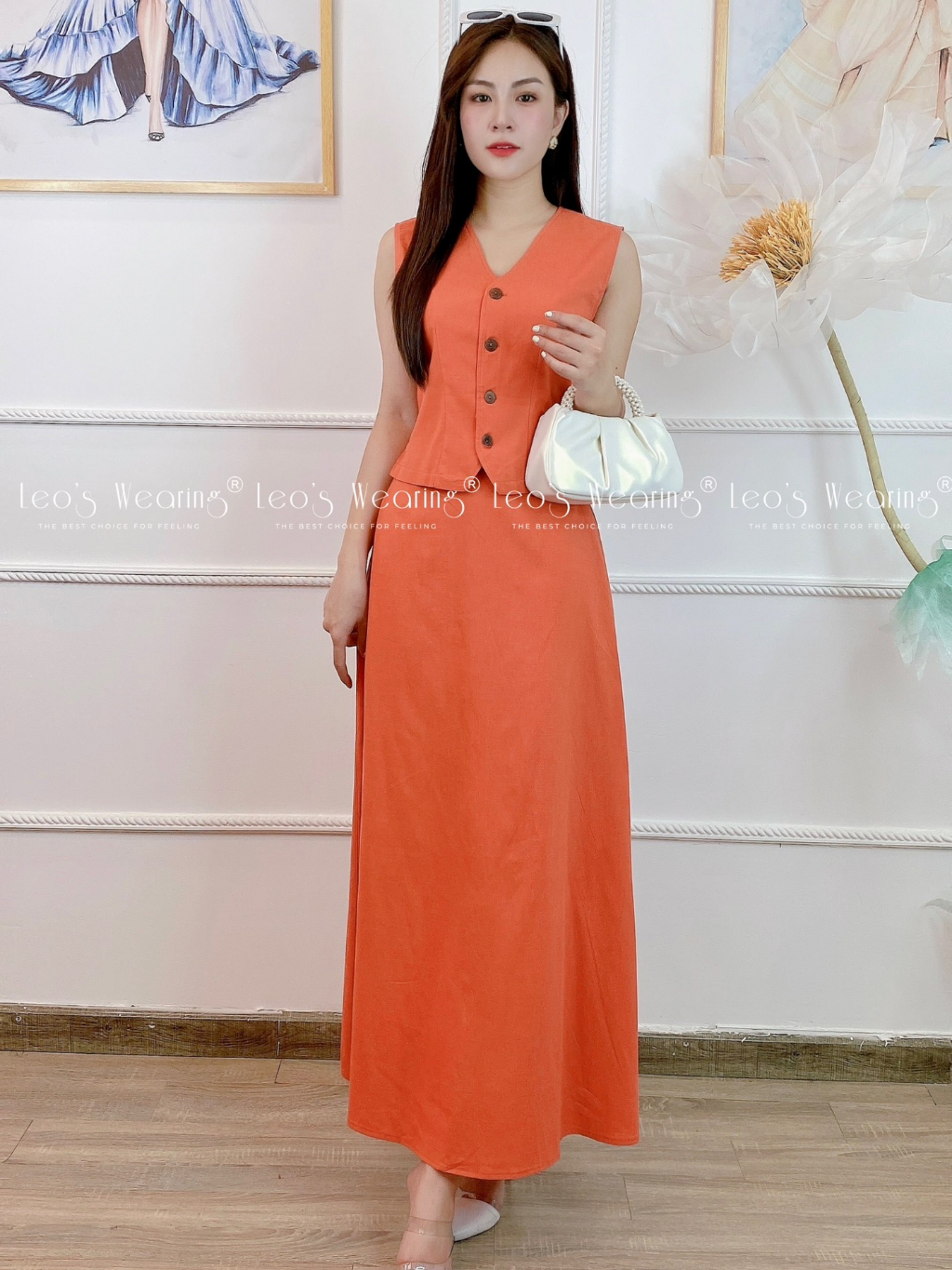C295 LEOSWEARING set váy linen dáng dài