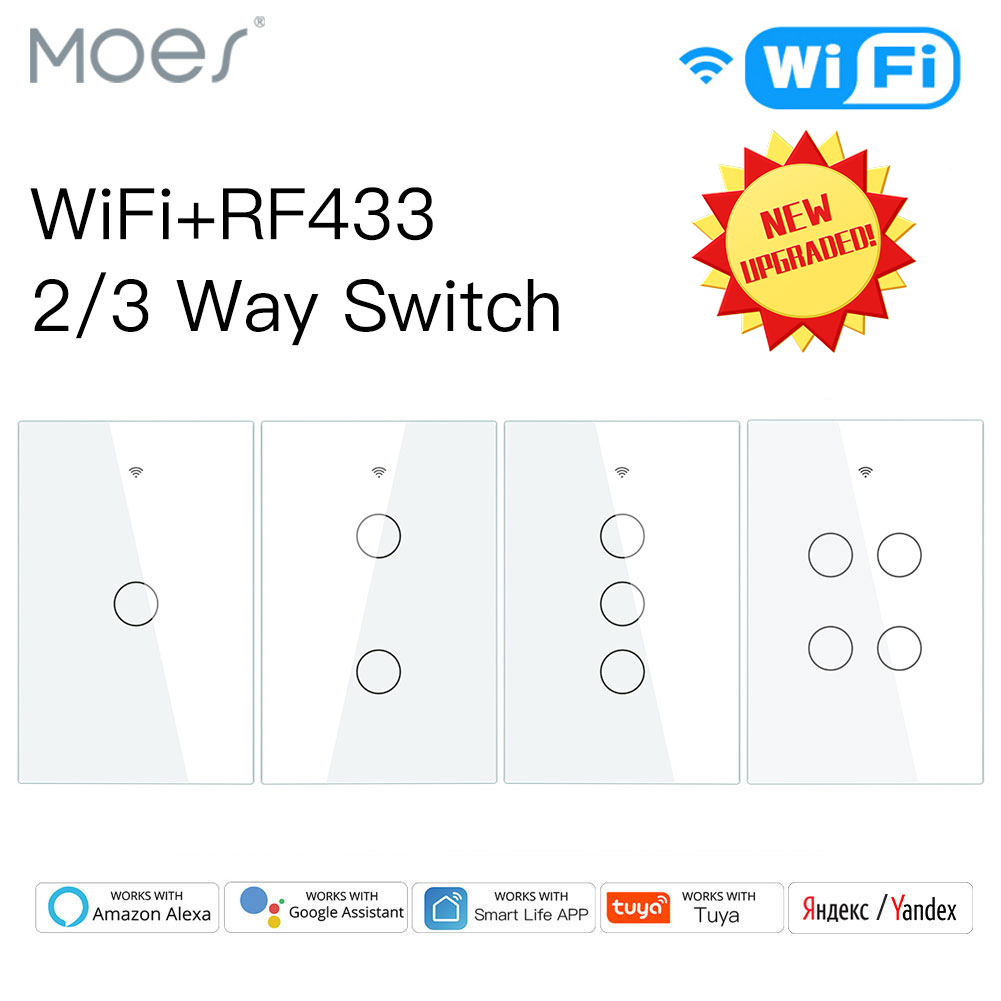 MOES TuyaCông tắc thông minh WiFi + RF Công tắc đèn tường không dây 1 2 3 thumbnail