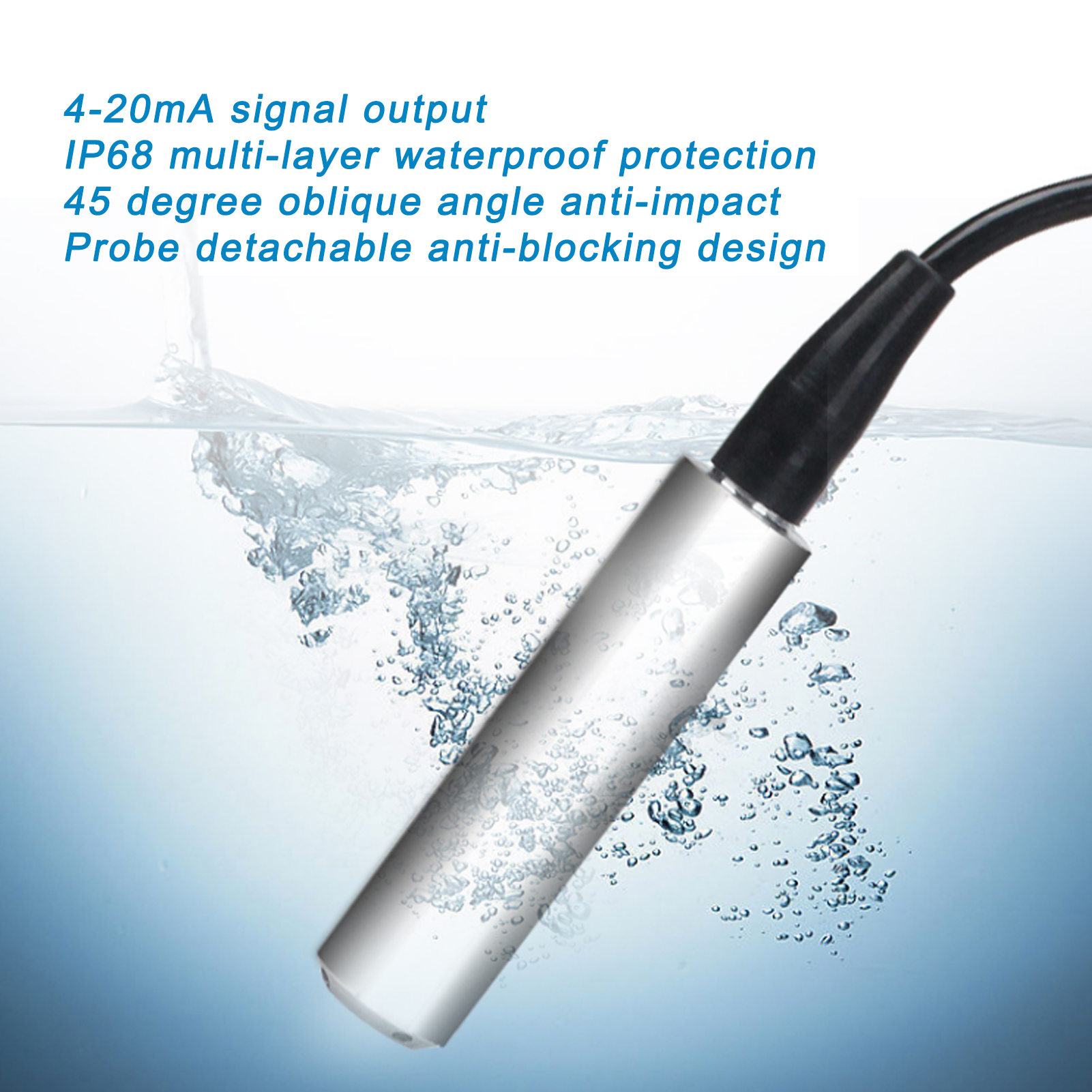 YB‑2J‑F Liquid Level Transmitter 5m Cable Water Level Sensor Detector 12‑32VDC 4‑20mA 0-4m