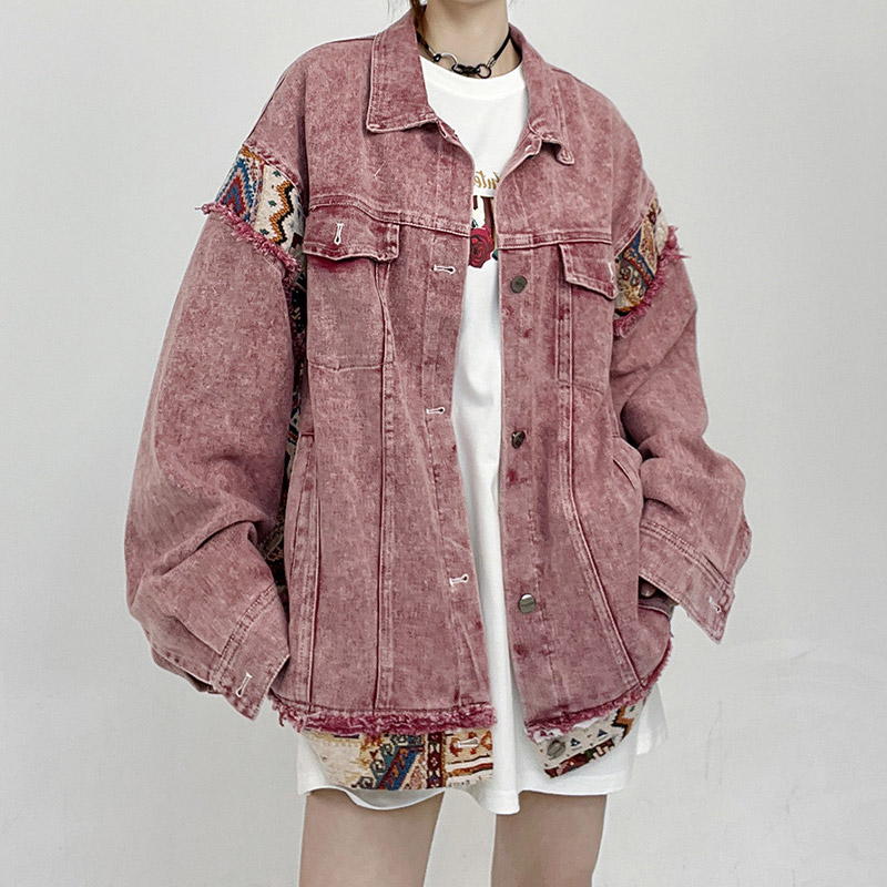 MOLAN Áo khoác Denim hồng, áo khoác lỏng lẻo, thiết kế cổ điển cảm thấy thích hợp áo nhiều mảnh