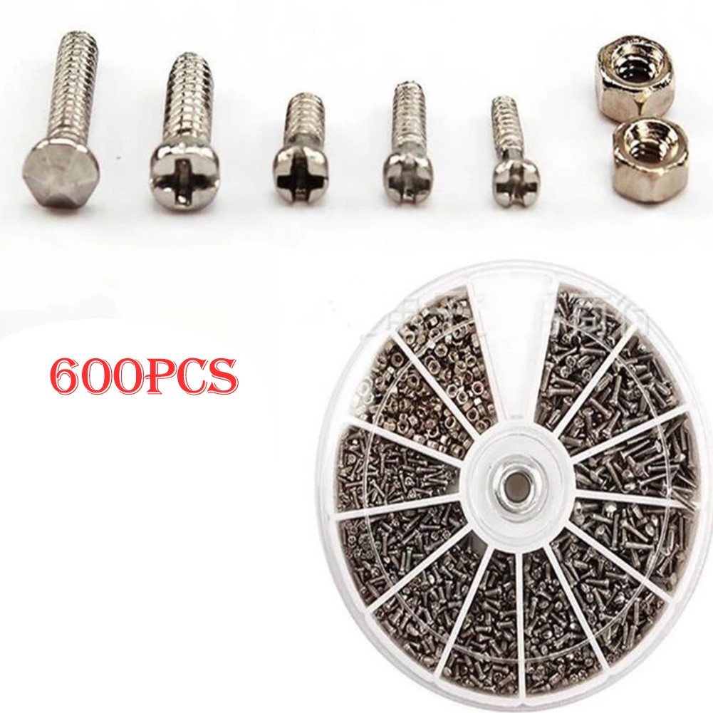 Hometool 600 pcs set nickel-plated nuts bolts small screws m1/m1.2/m1.4 /m1.6 kits assorted phone glasses