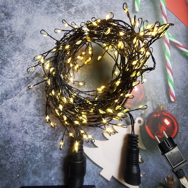 6m 200 LED Copper Wire Light Plug in Firecracker Light String Black Wire Warm White Light Romantic Christmas Holiday Decorative Light 24V Connection Connected in Series