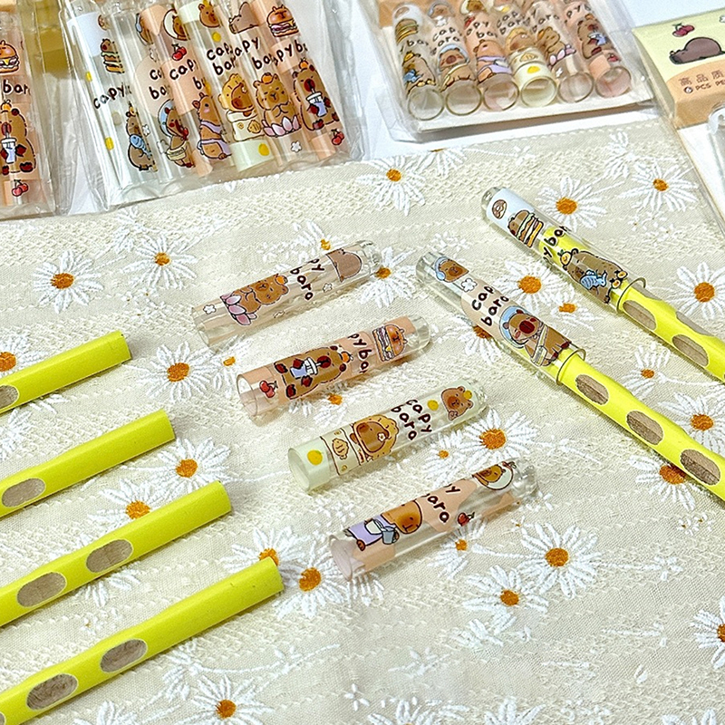 6pcs%20Pack%20Capybara%20Pencil%20Cap%20For%20Pupil%20Transparent%20Protects%20Pencil%20Tip%20Japanese%20Kawaii%20Stationery%20Cute%20Stuff%20Back%20To%20School%20-%20Image%206