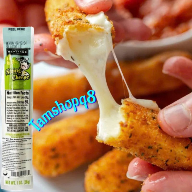 𝗖𝝤𝝡𝗕𝗢 𝟭𝟬 𝗧𝗛𝗔𝗡𝗛 PHÔ MAI QUE KÉO SỢI AMERICAN HERITAGE STRING MOZZARELLA (𝗧𝗛𝗔𝝢𝗛 𝟮𝟴𝗚)