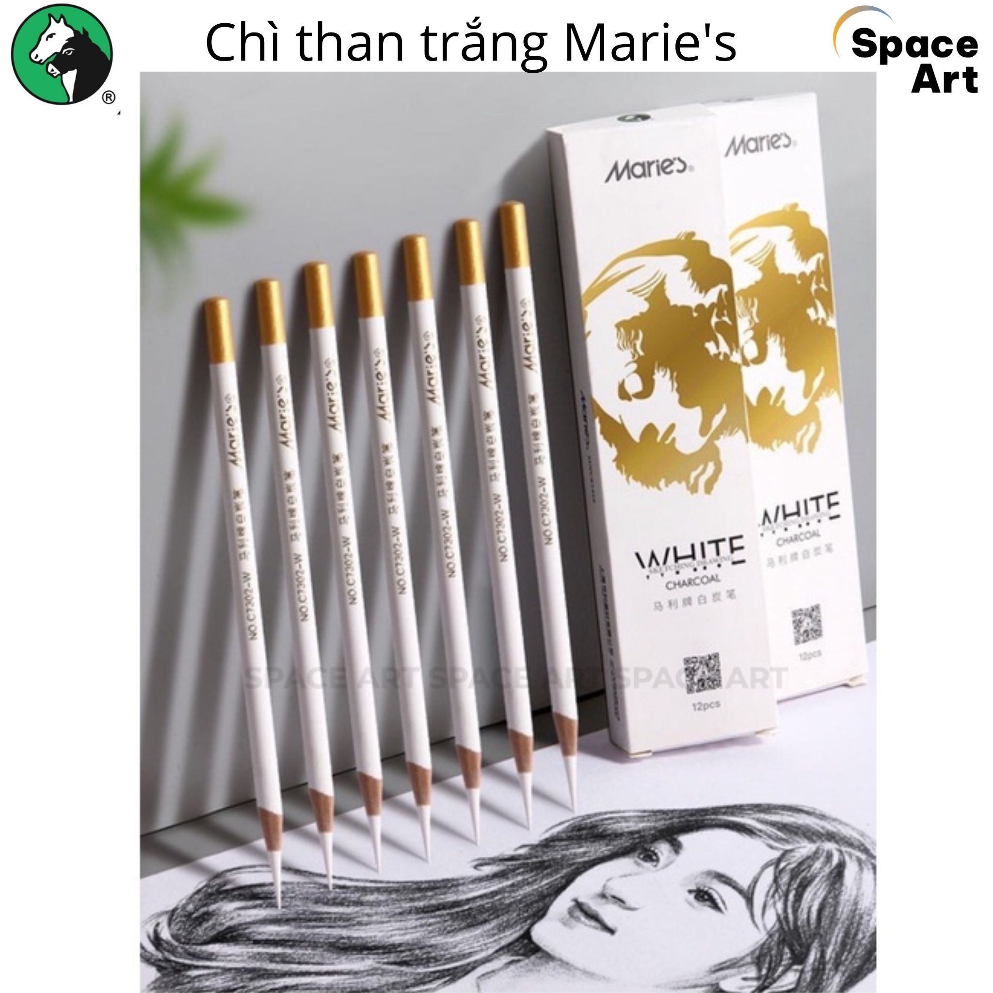 Bút chì than trắng Marie's C7302 làm sáng