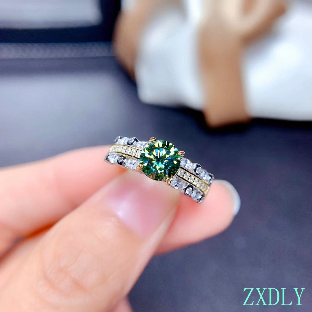 New High-end green moissanite gemstone ring for women jewelry engagement ring for wedding 925 sterling silver birthday gift