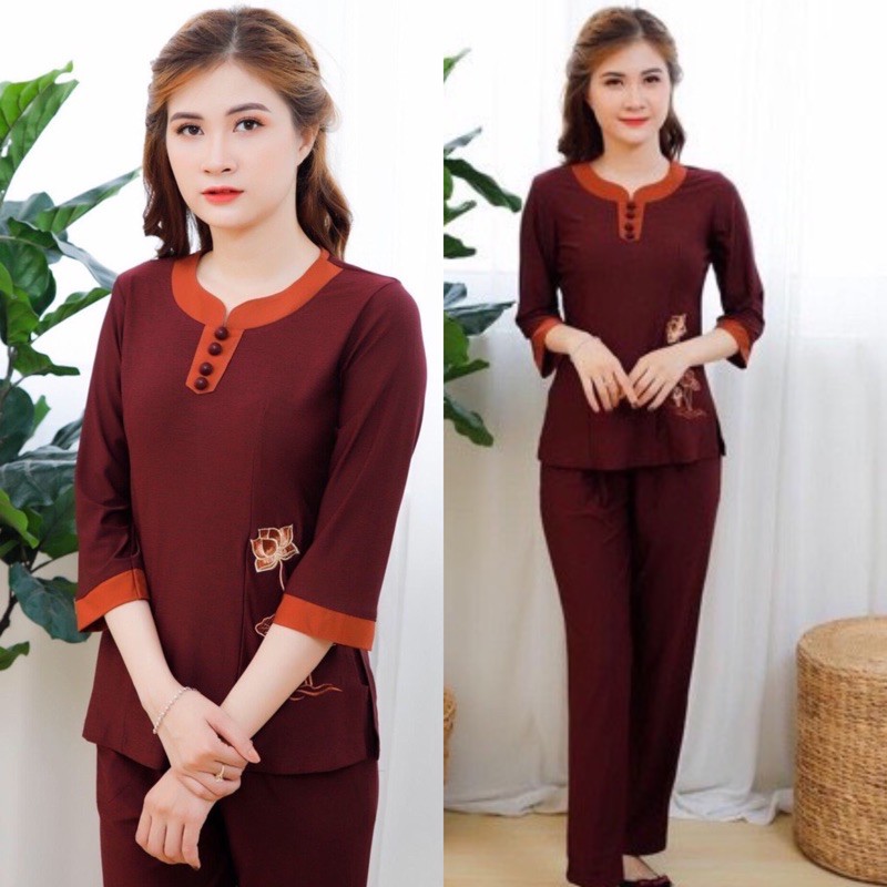Đồ lam đi chùa # thun phối y # quần áo nữ # đồ bộ # vải thun mát