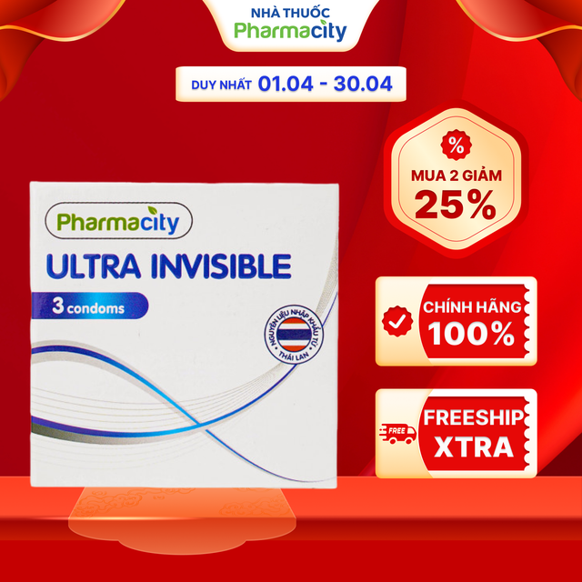 Bao cao su siêu mỏng Pharmacity Ultra Invisible (3 cái/hộp)