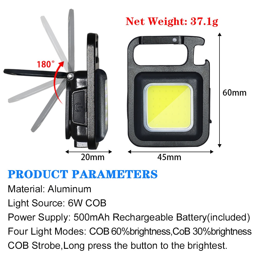 Mini LED Pocket Flashlight Keychain Light Portable Mutifuction Flashlight Work Light USB Rechargeable With Corkscrew for Outdoor Camping Light Small Light